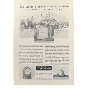 Vintage 1932 Telechron Electric Clock Ad Advertisement